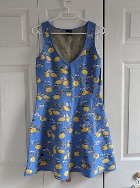 Simons Blue Knit Dress with Yellow Lemon Print